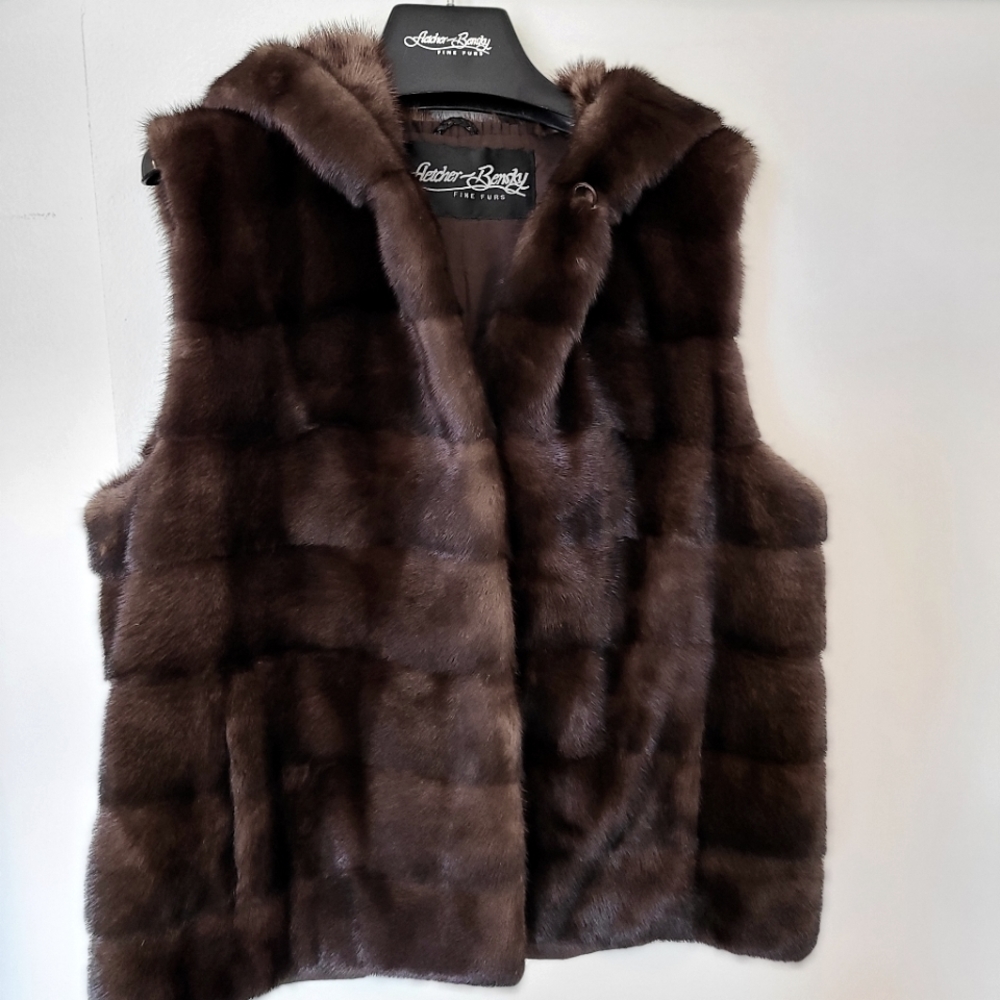 Luxurious Brown Mink Fur Hooded Vest by Fletcher & Bensky Furs Sz L